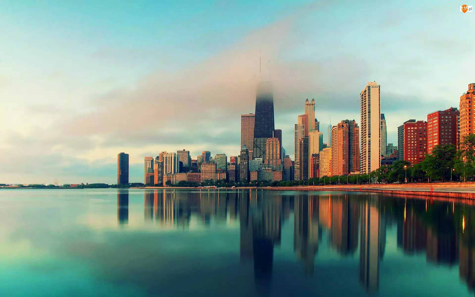 Jezioro, Budynki, Chicago, Miasta, Chmury, Panorama