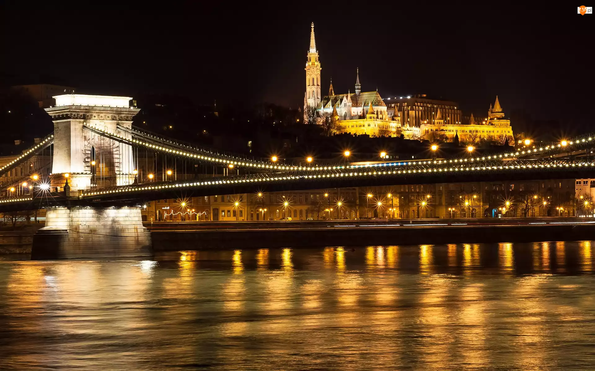 Światła, Rzeka, Miasto, Budapeszt, Noc, Most