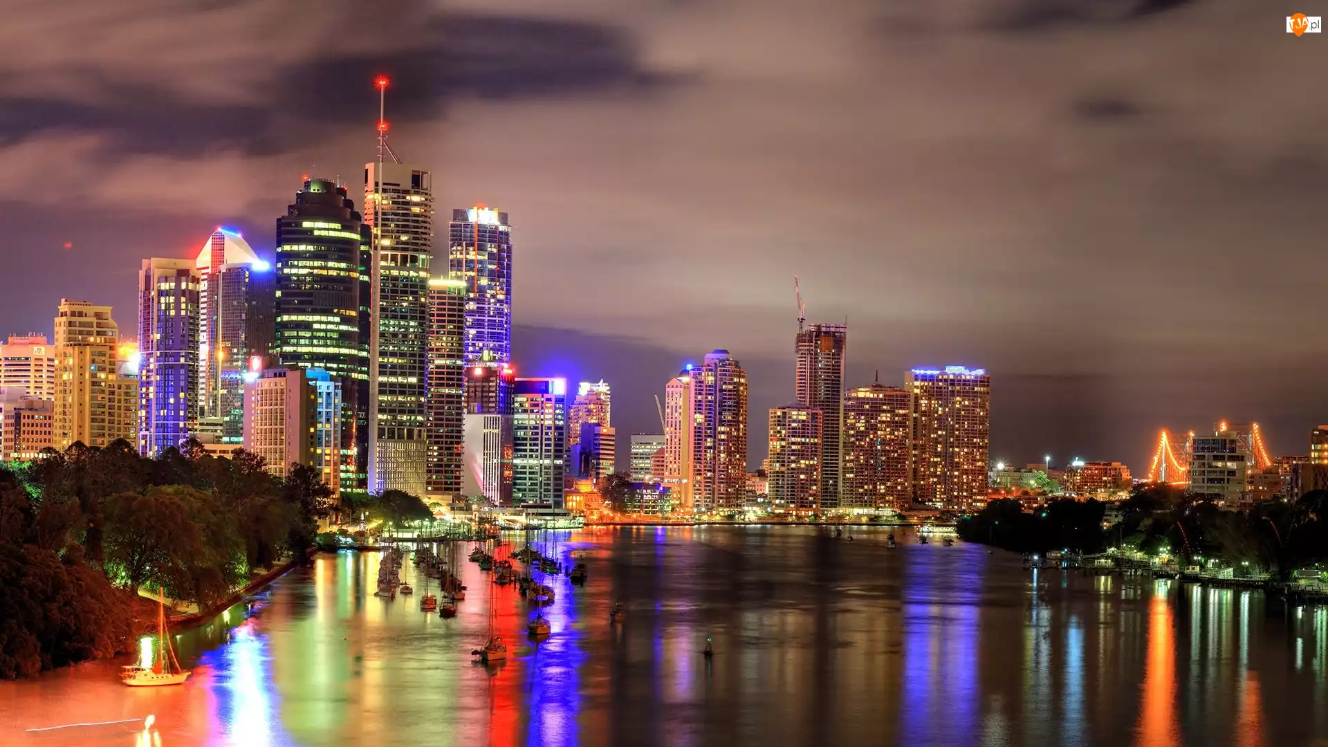 Noc, Australia, Miasta, Panorama, Brisbane