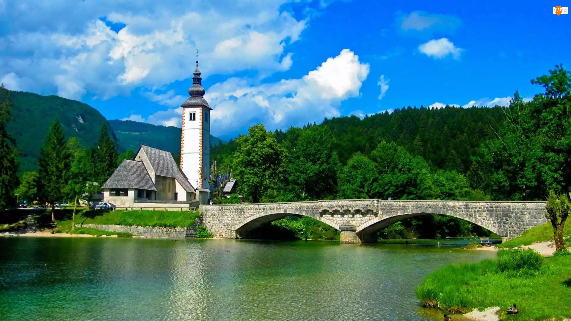Kościółek św. Jana, Słowenia, Jezioro Bohinj, Most, Gmina Bohinj