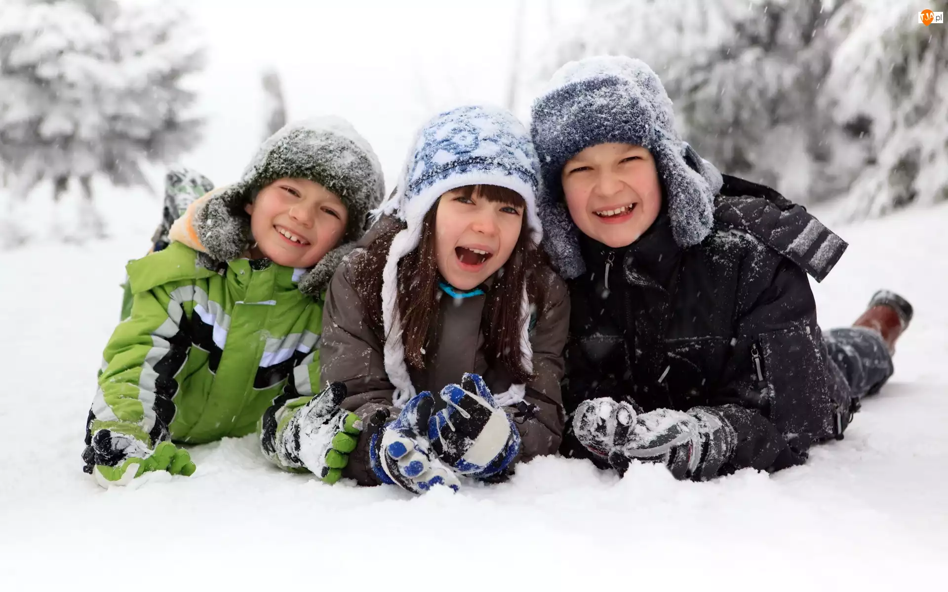 Zima, Zabawa, Dzieci, Troje, Śnieg
