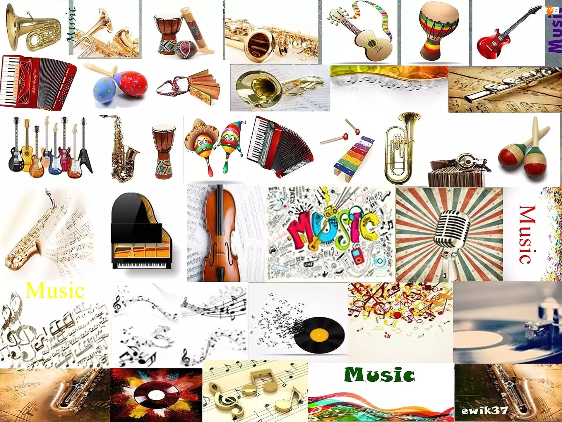 Instrumenty, Różne, Muzyczne, Napisy, Klucze, Nuty