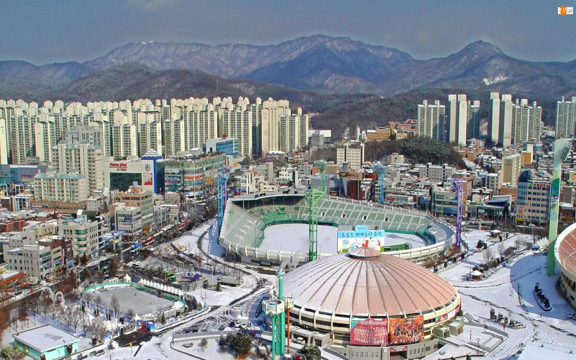 Zima, Korea Południowa, Miasto, Suwon, Góry