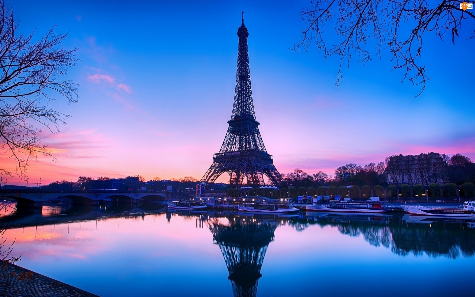 Most, Statki, Eiffla, Słońca, Wieża, Paryż, Rzeka, Wschód
