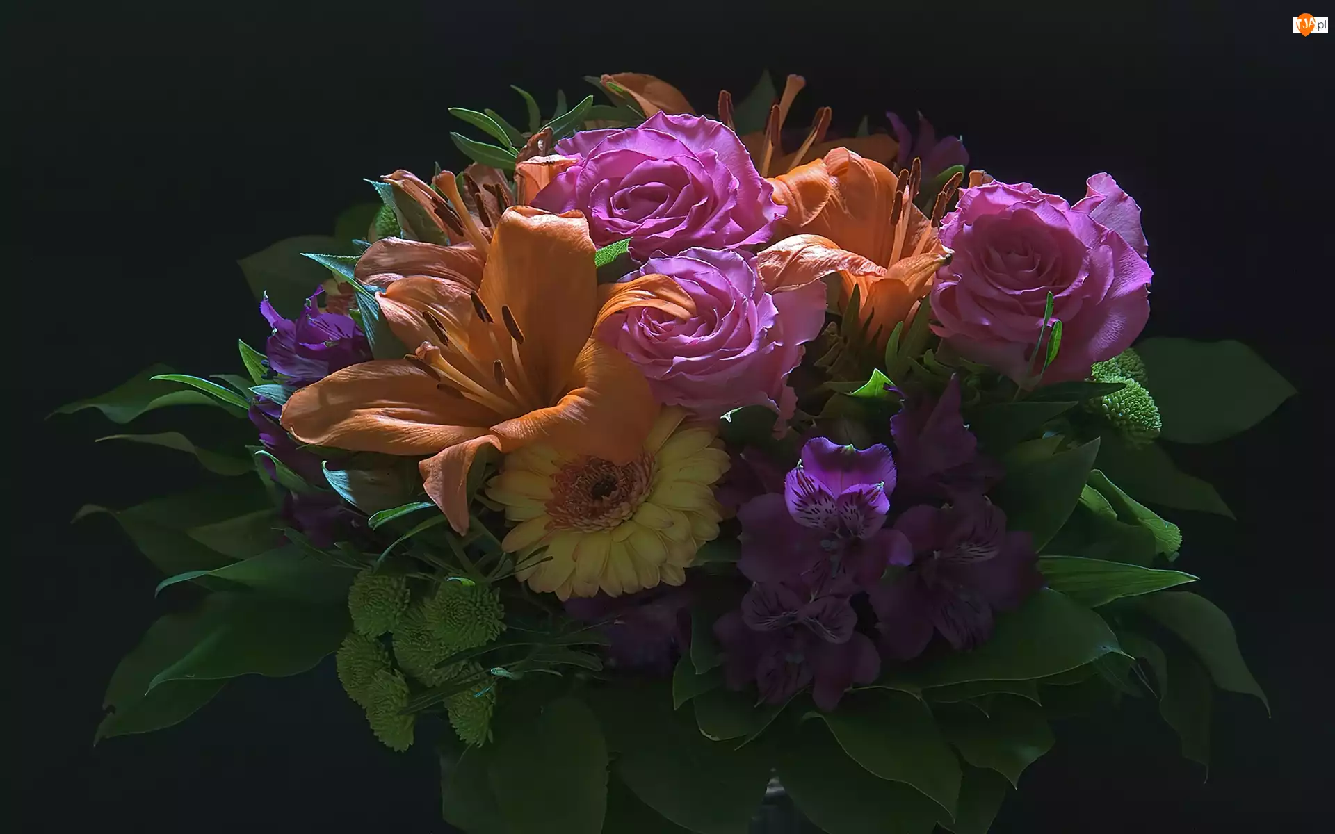 Lilie, Bukiet, Gerbera, Kwiaty, Róże