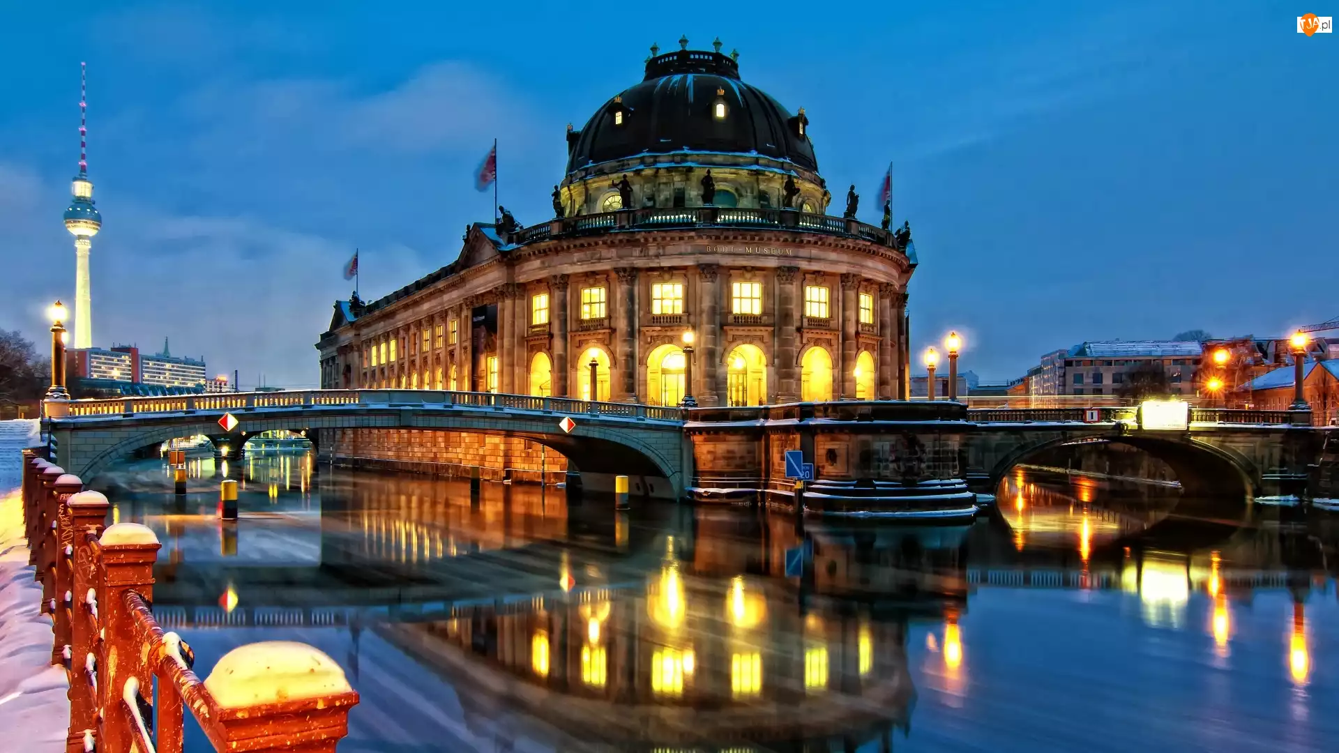 Noc, Rzeka, Bodego, Muzeum, Berlin, Most, Wieża