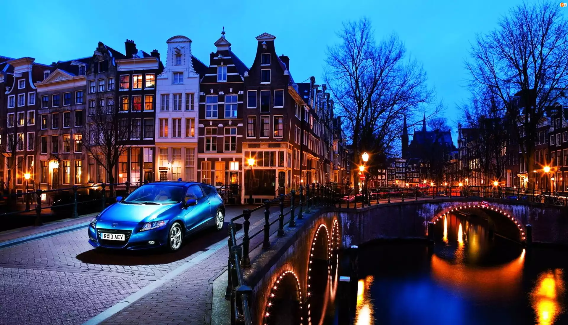 Honda, Amsterdam, Kanał, Nocą, Samochód