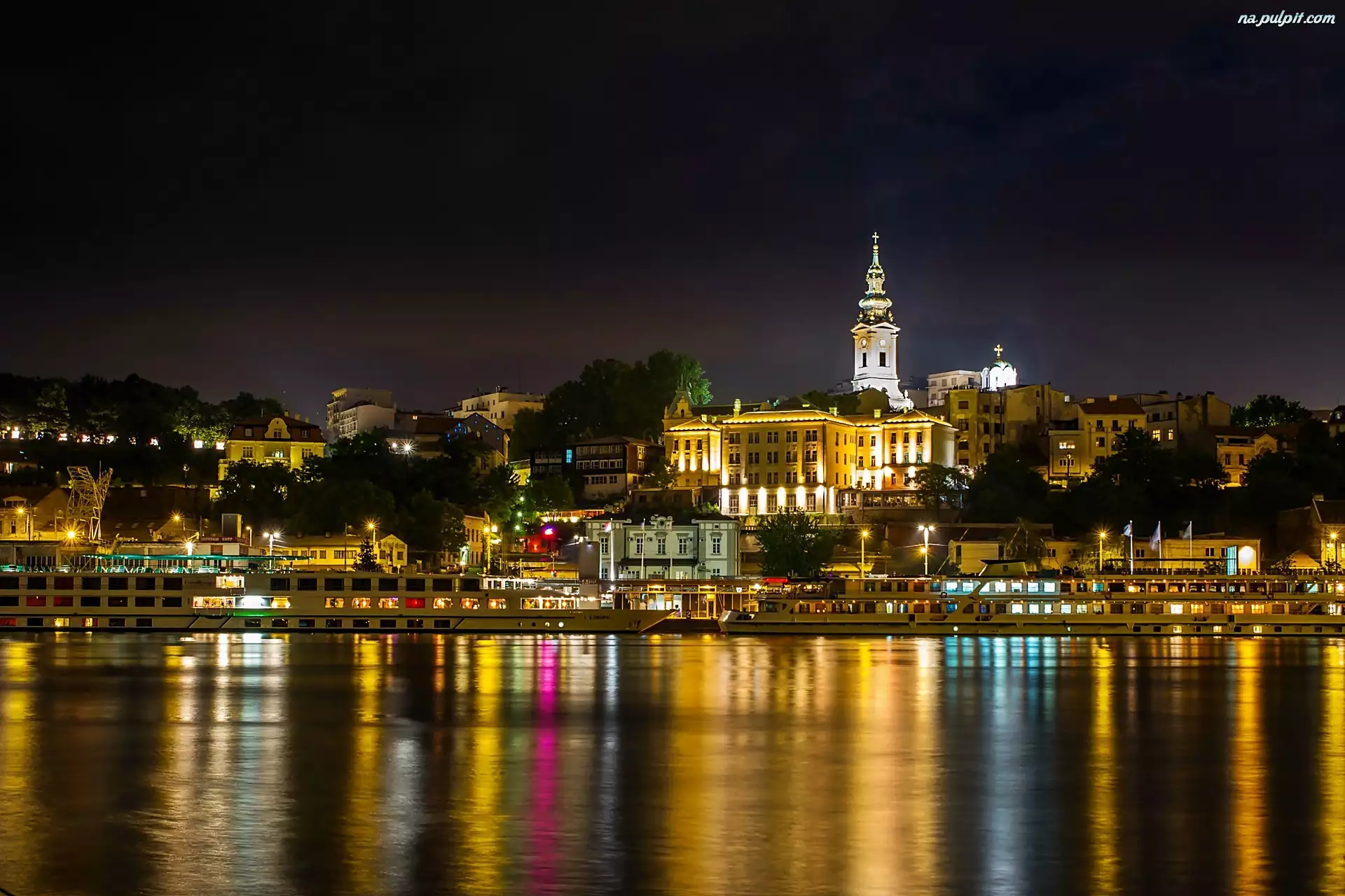 Belgradu, Rzeka, Statki, Nabrzeże, Nocna Panorama