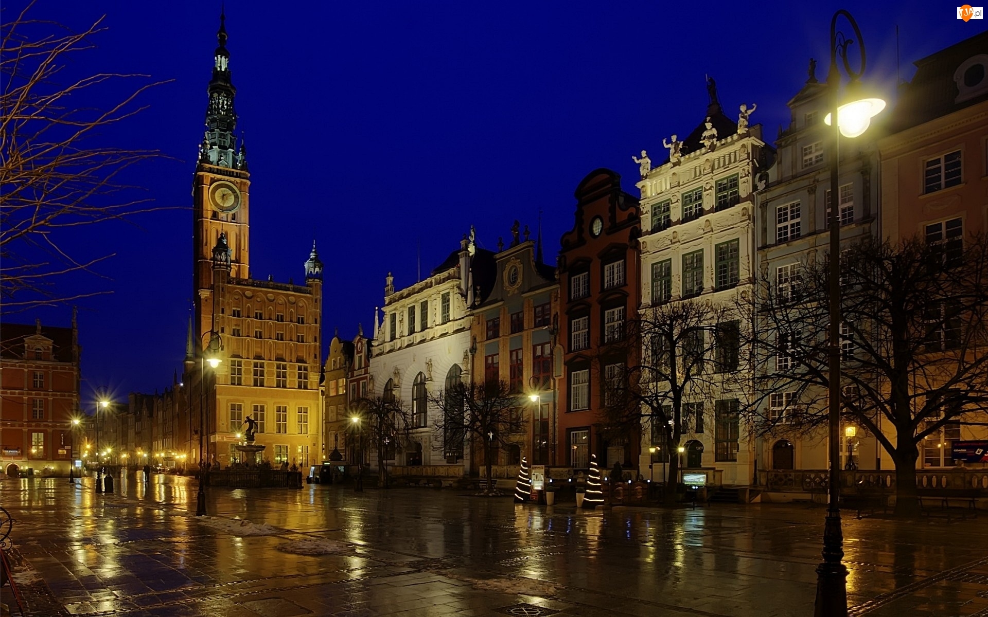 Polska, Miasto, Nocą, Gdańsk