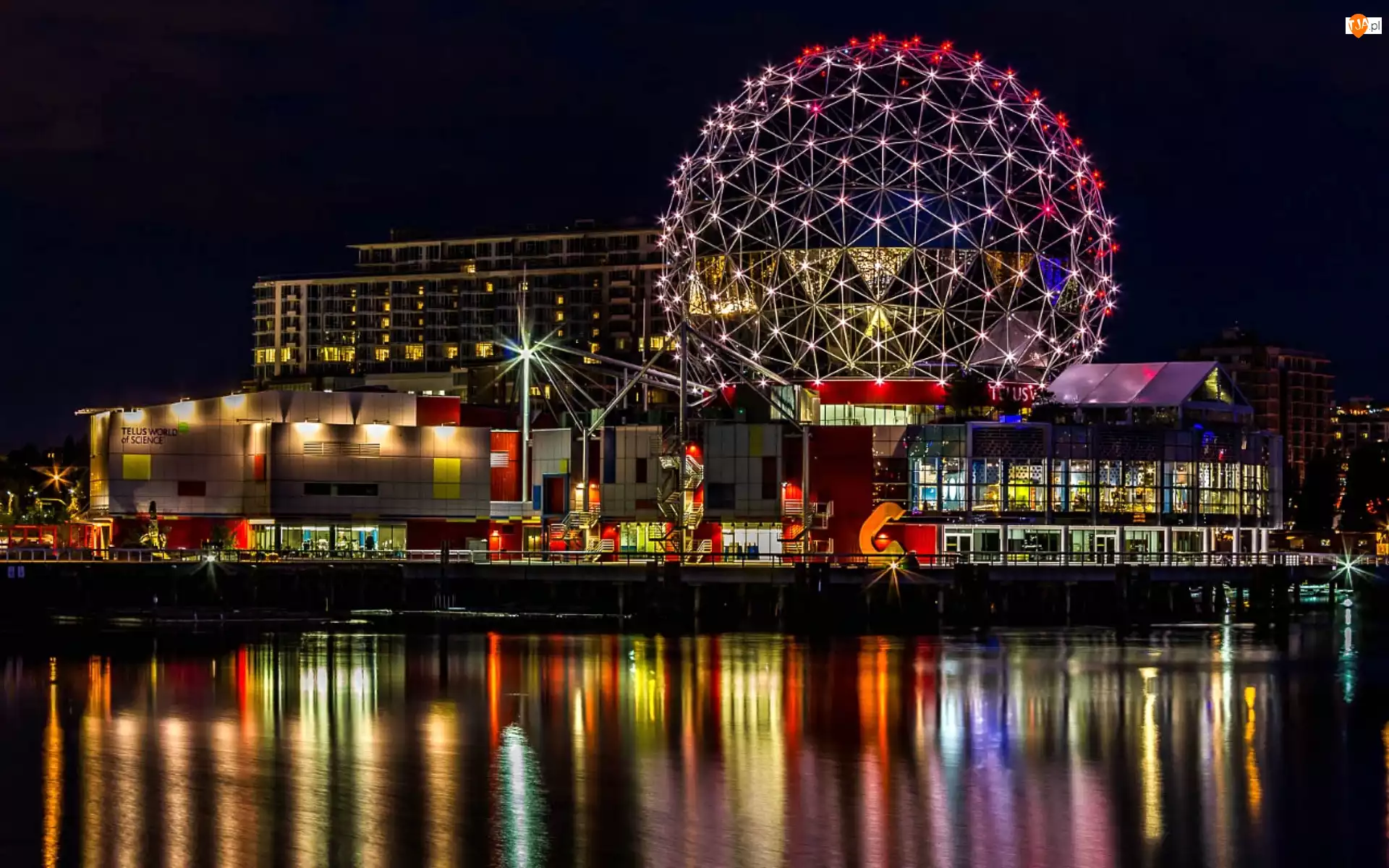 Miasta, Rzeka, Vancouver, Kanada, Panorama, Nocą