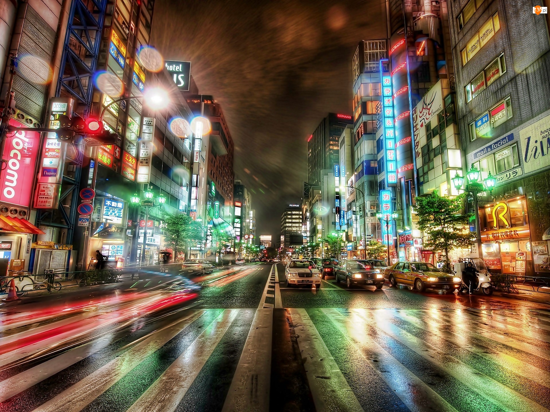 Reklamy, Tokio, Ulica, Nocą, Światła
