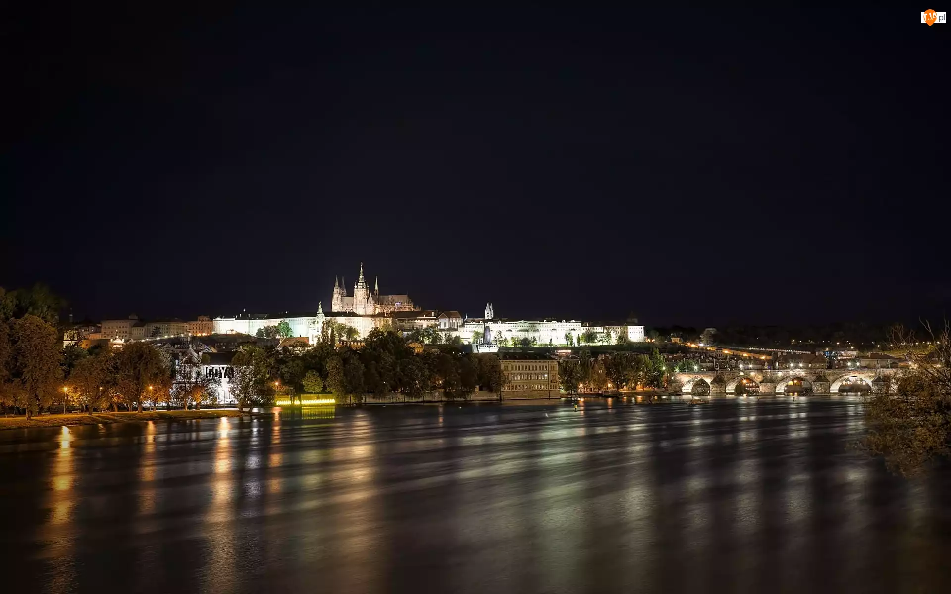 Czechy, Panorama, Nocą, Miasta, Praga