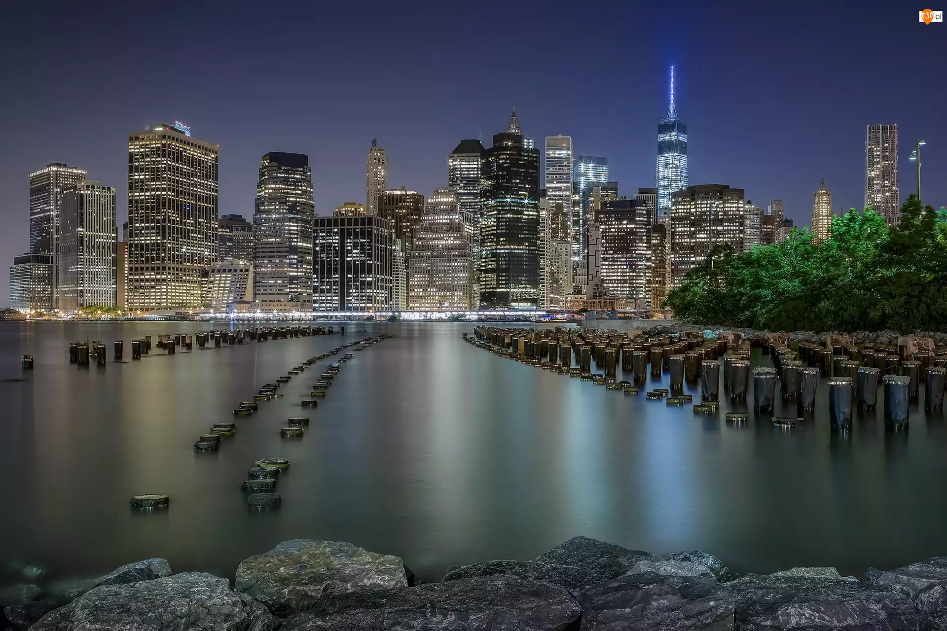 Miasto nocą, Stany Zjednoczone, Dolny, Nowy Jork, Manhattan
