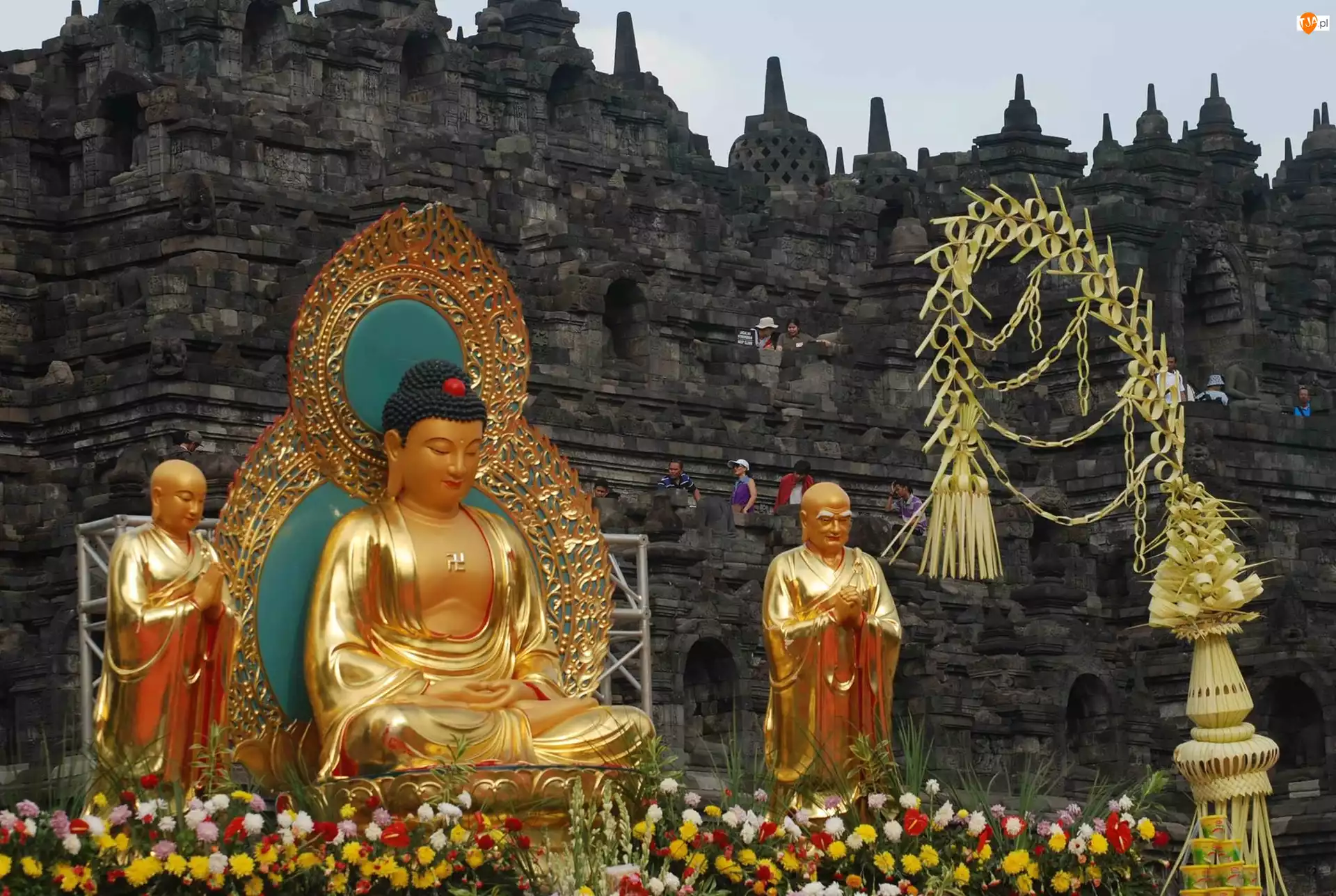 Kwiaty Pałac, Indonezja, Posągi, Borobudur, Ludzie