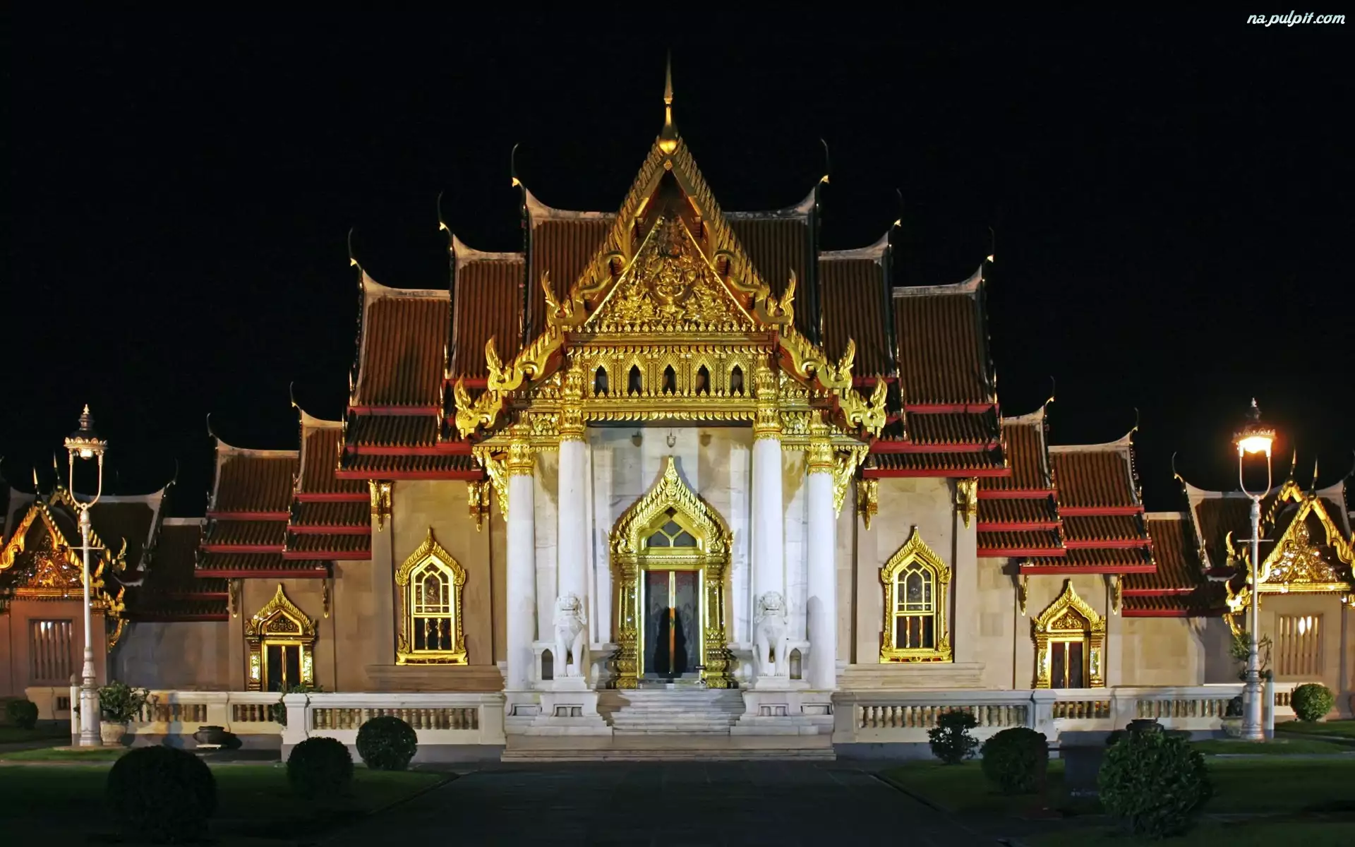 Świątynia, Marble Temple, Bangkok, Tajlandia, Noc