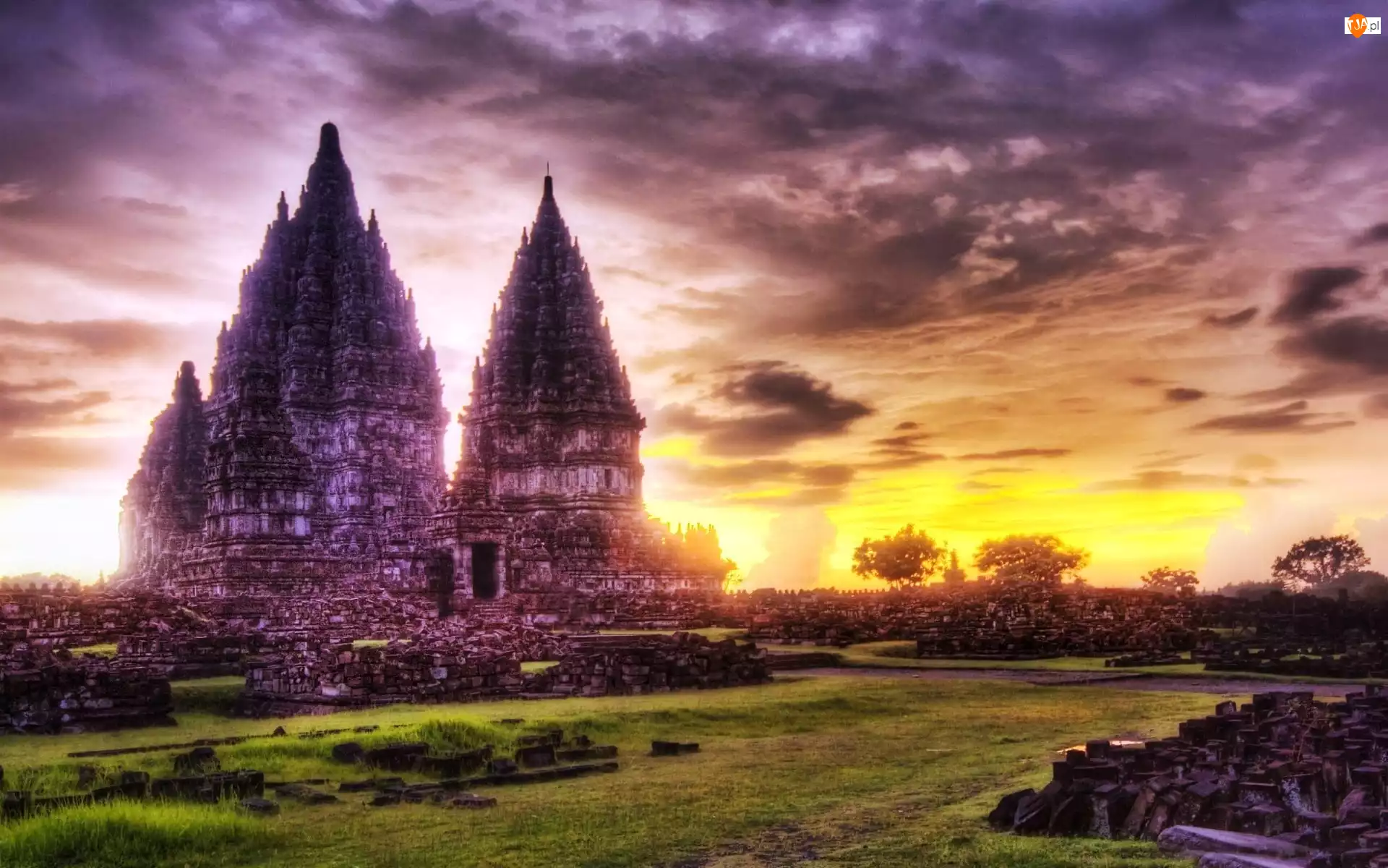Indonezja, Świątynia, Dżungla, Prambanan, Chmury