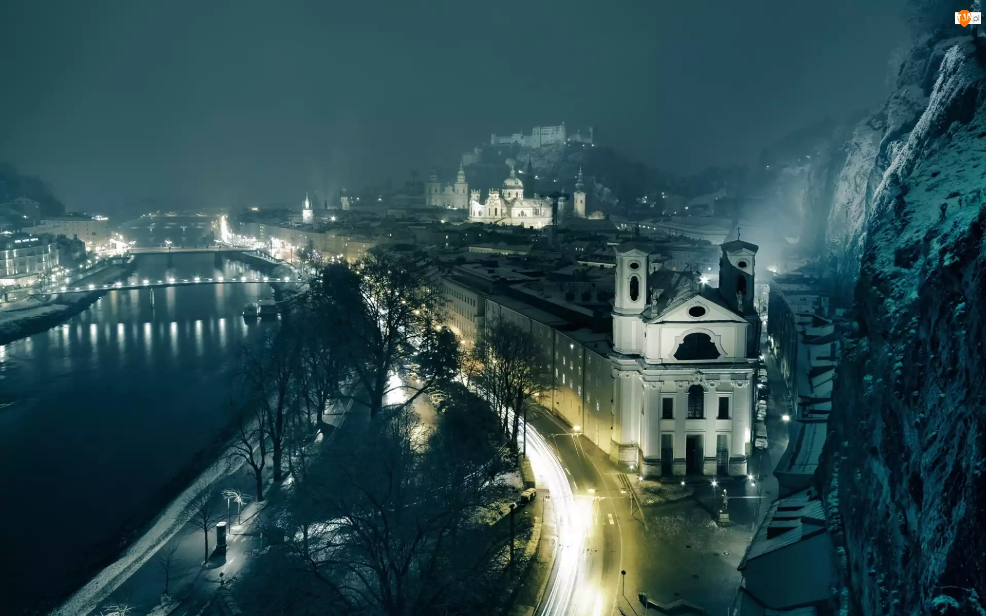 Mgła, Austria, Miasto, Salzburg, Noc