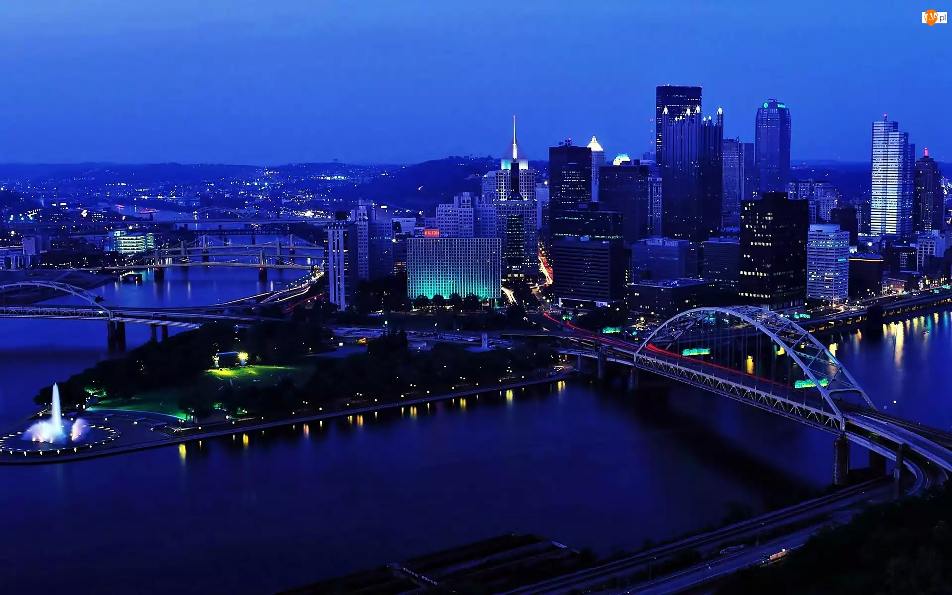 Miasta, Mosty, Nocą, Chmur, Ohio, Drapacze, Panorama, Rzeka, Pittsburgh