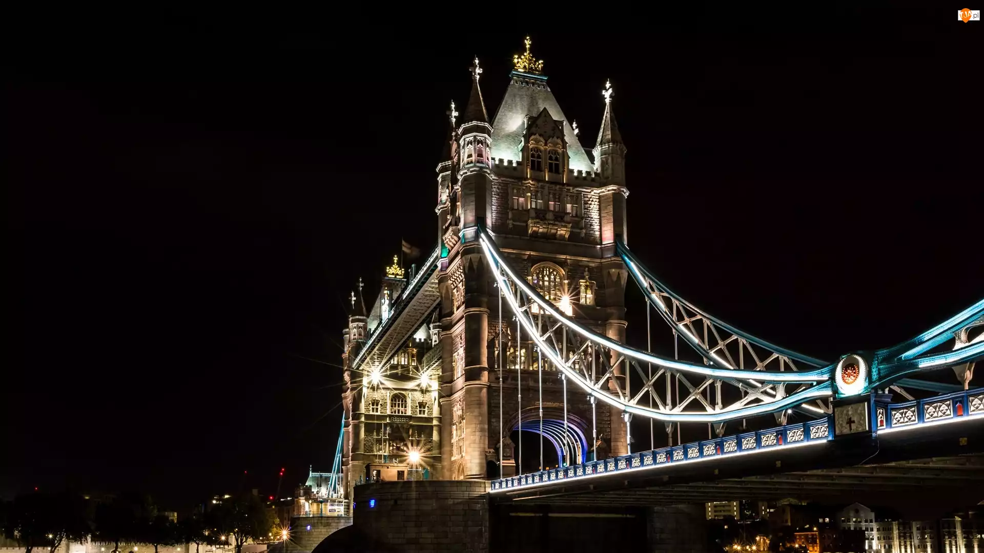 Noc, Anglia, Miasto, Tower Bridge, Londyn