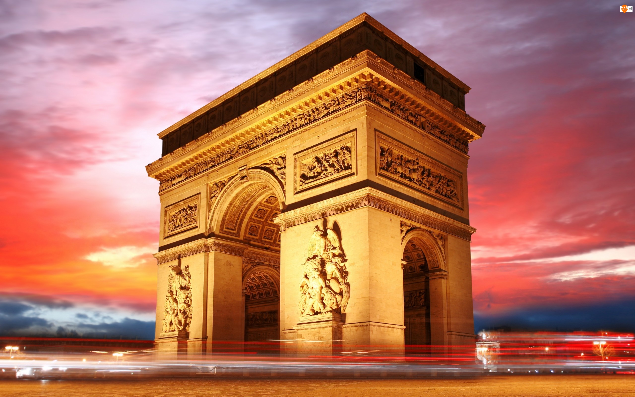 Słońca, Łuk Triumfalny, Francja, Paryż, Zachód