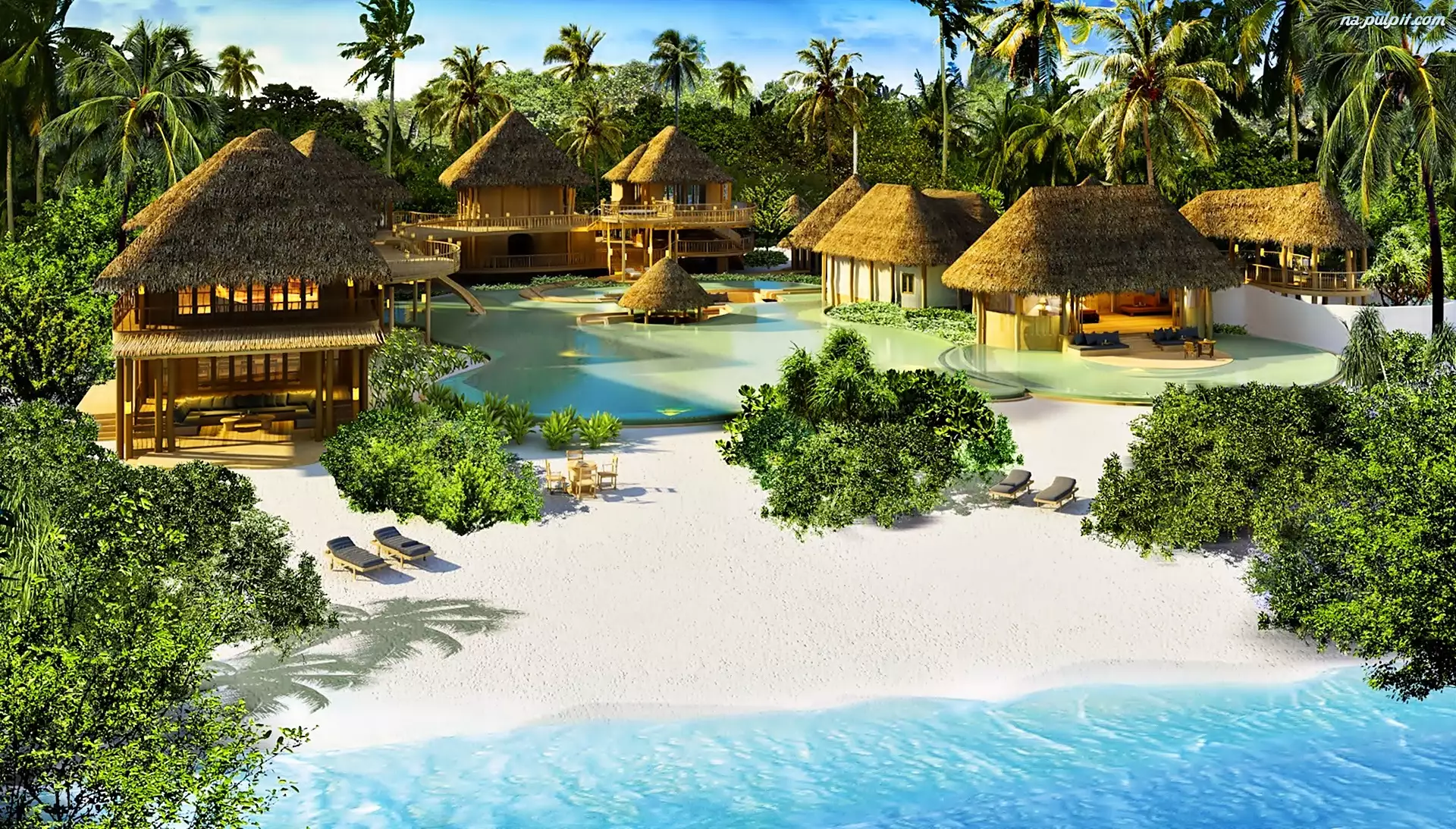Kompleks, Malediwy, Plaża, Morze, Hotelowy
