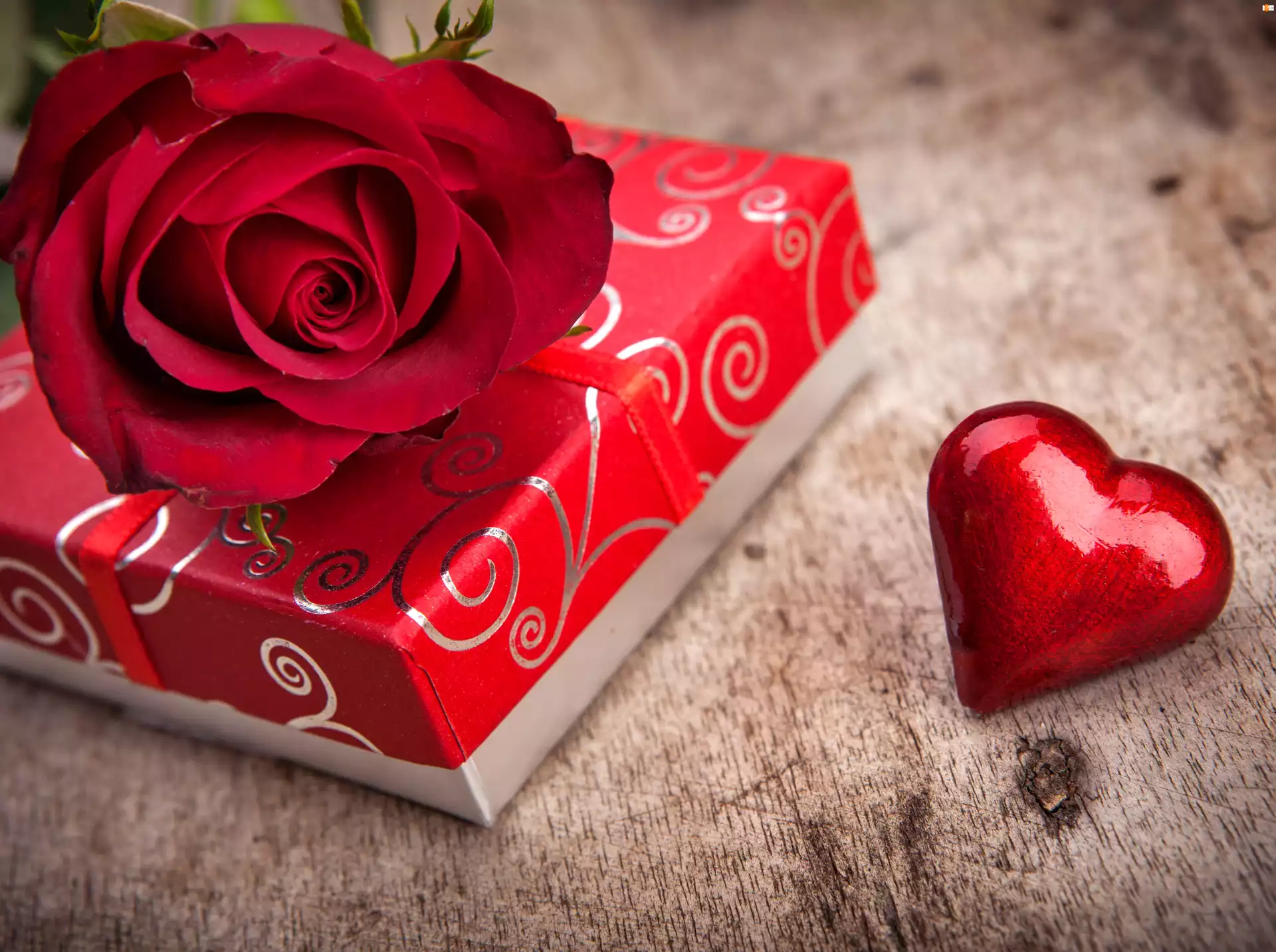 Walentynki, Róża, Prezent, Serce