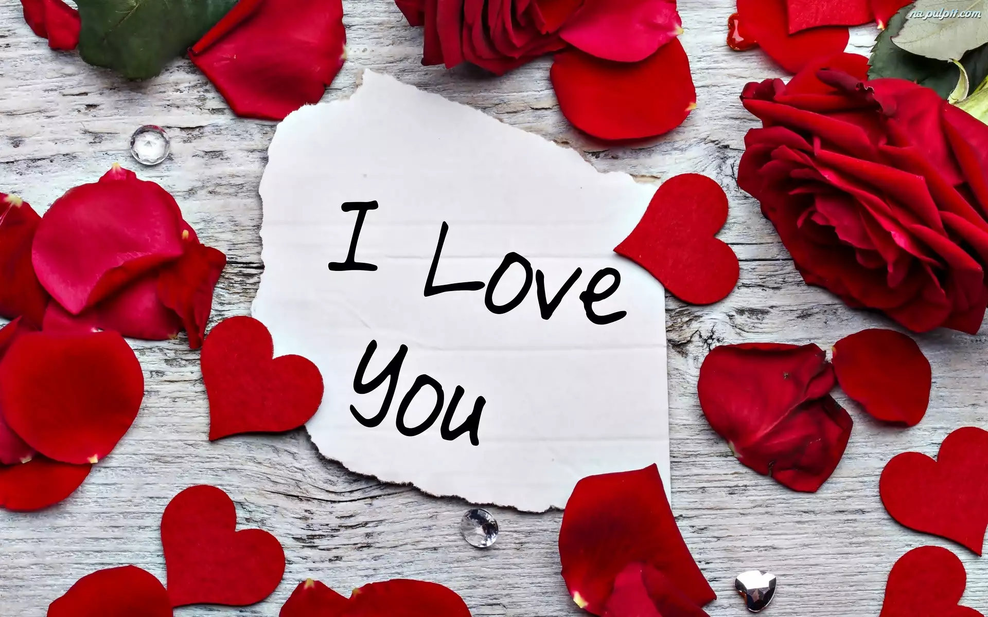 Serca, I Love You, Róże, Walentynki, Płatki
