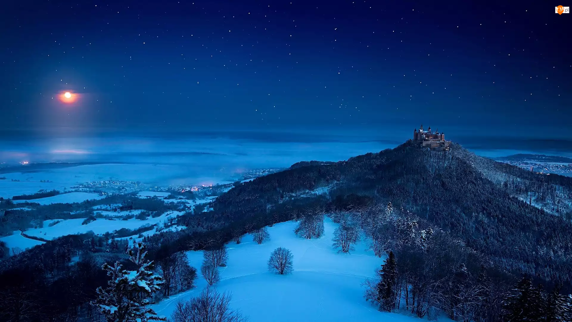 Hohenzollern, Góry, Noc, Zima, Zamek
