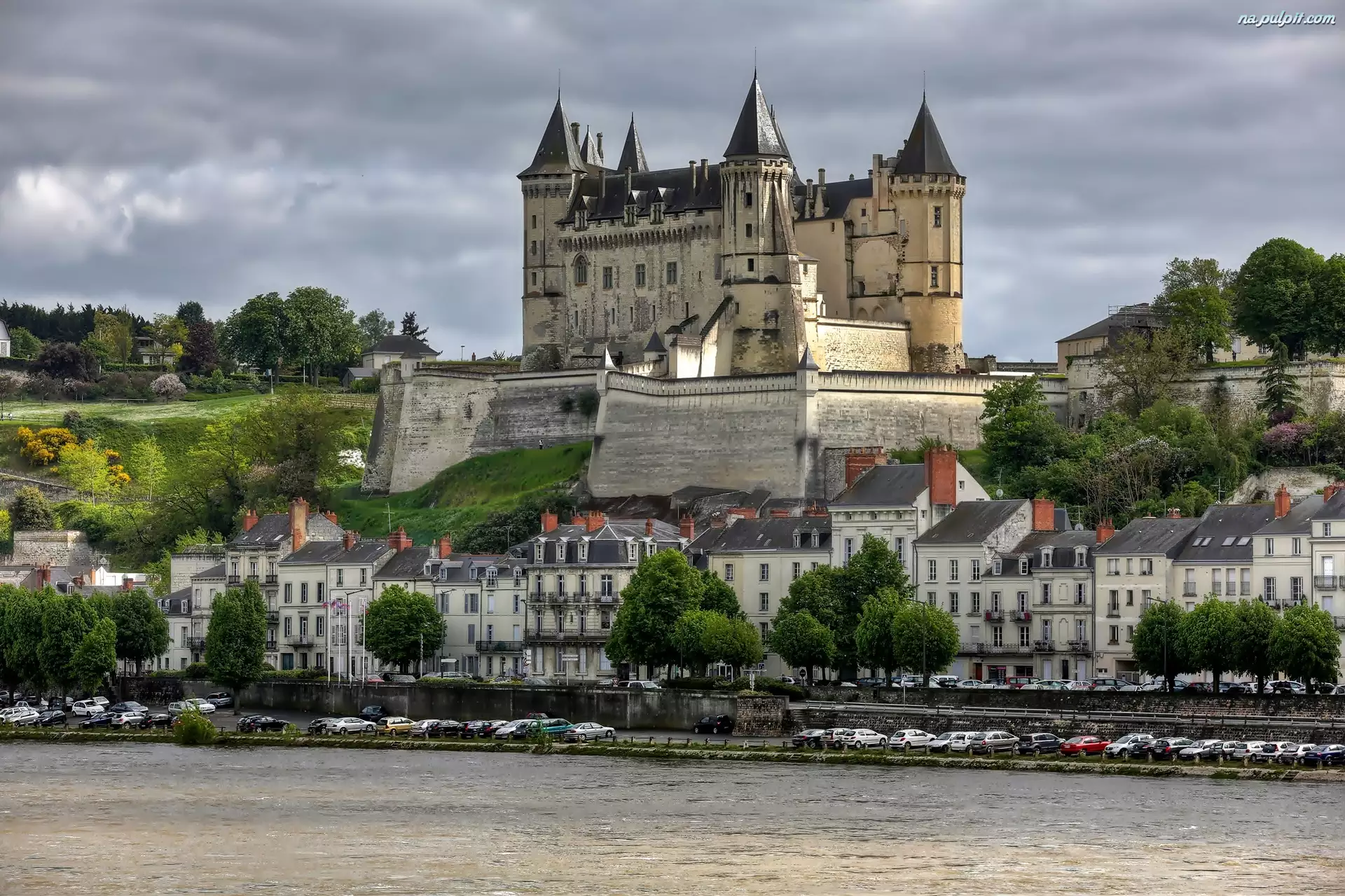 Zamek, Rzeka, Francja, Loara, Maine et Loire, Château de Saumur