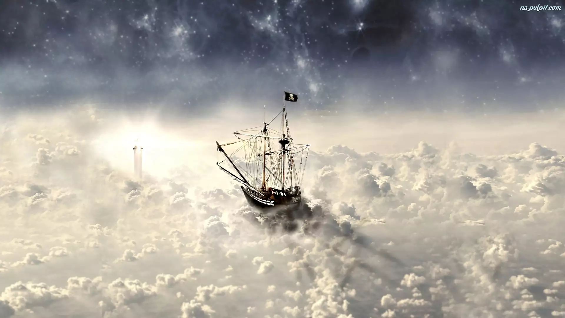 Chmury, Fantasy, Statek