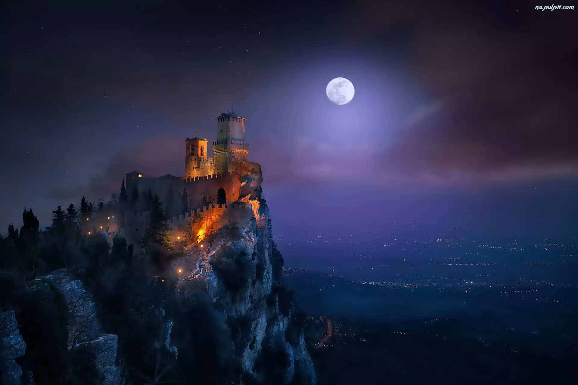 Noc, Zamek, San Marino, Księżyc