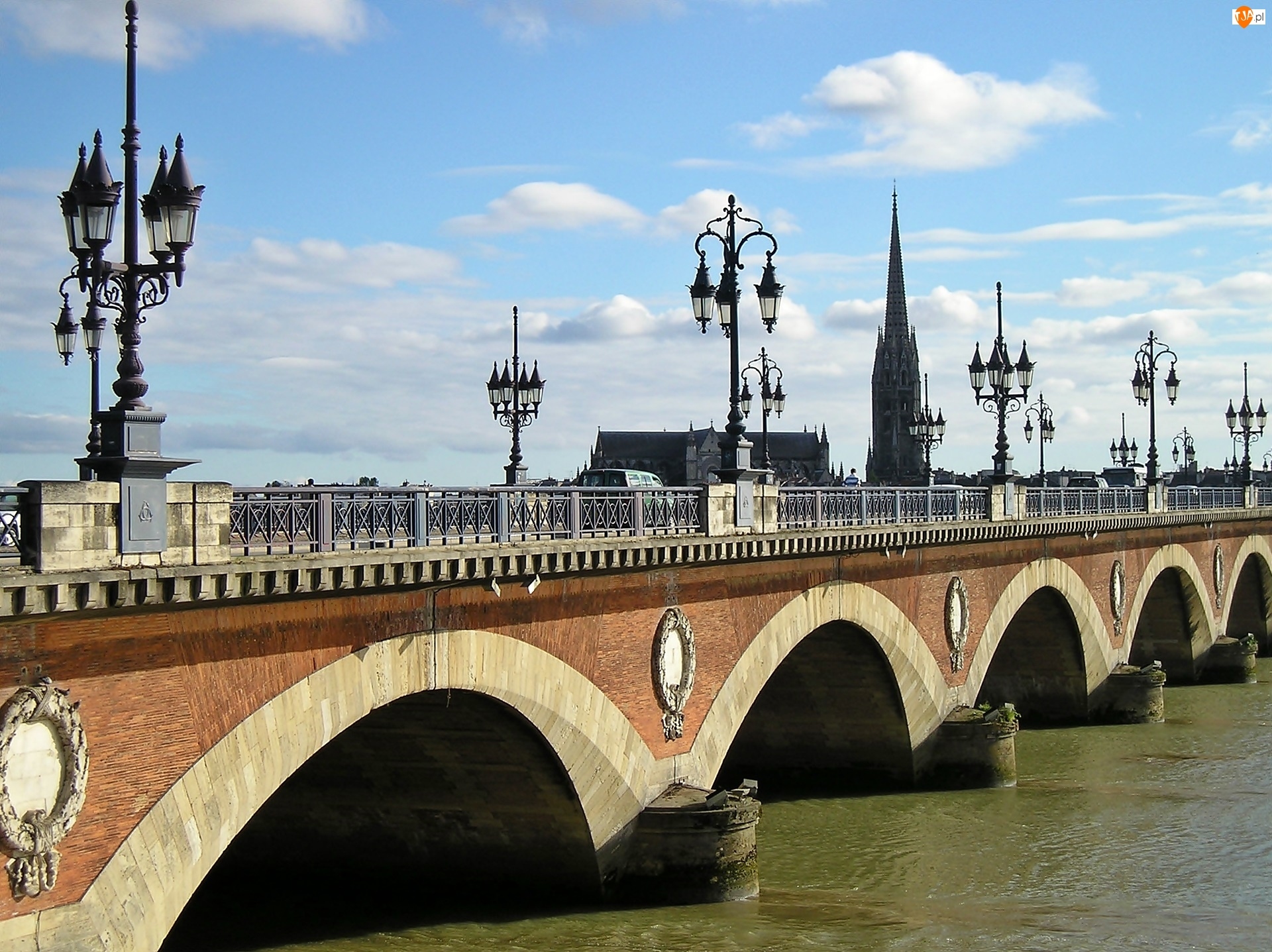 Most, Kościół, Bordeaux, Francja, Rzeka, Latarnie