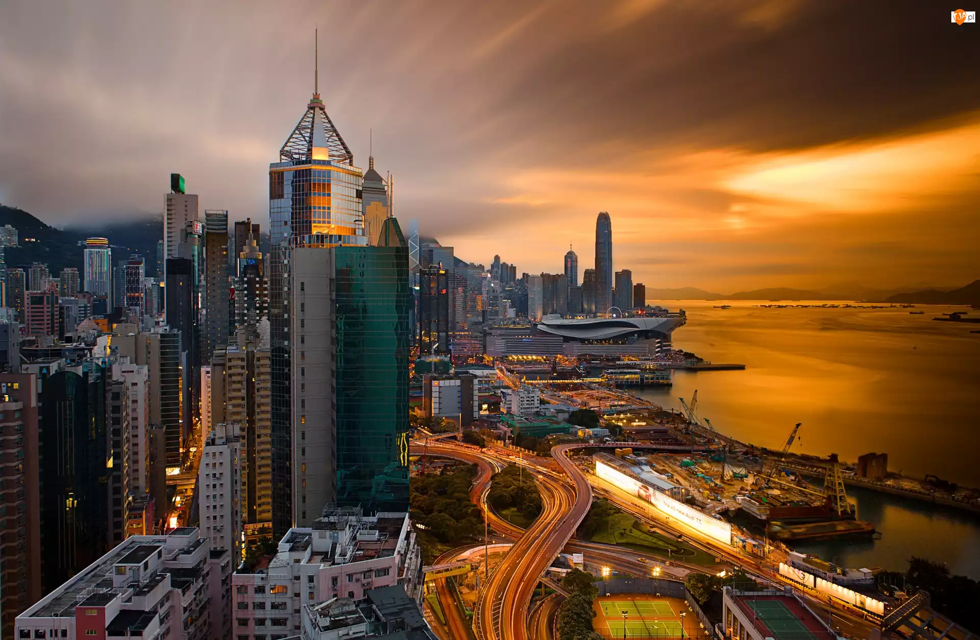 Chiny, Wieżowce, Miasto nocą, Hong Kong