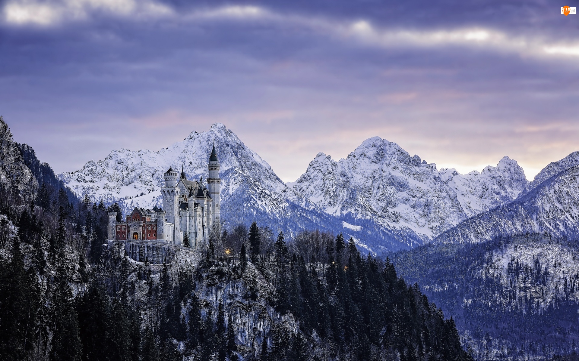 Zamek, Góry, Neuschwanstein, Zima