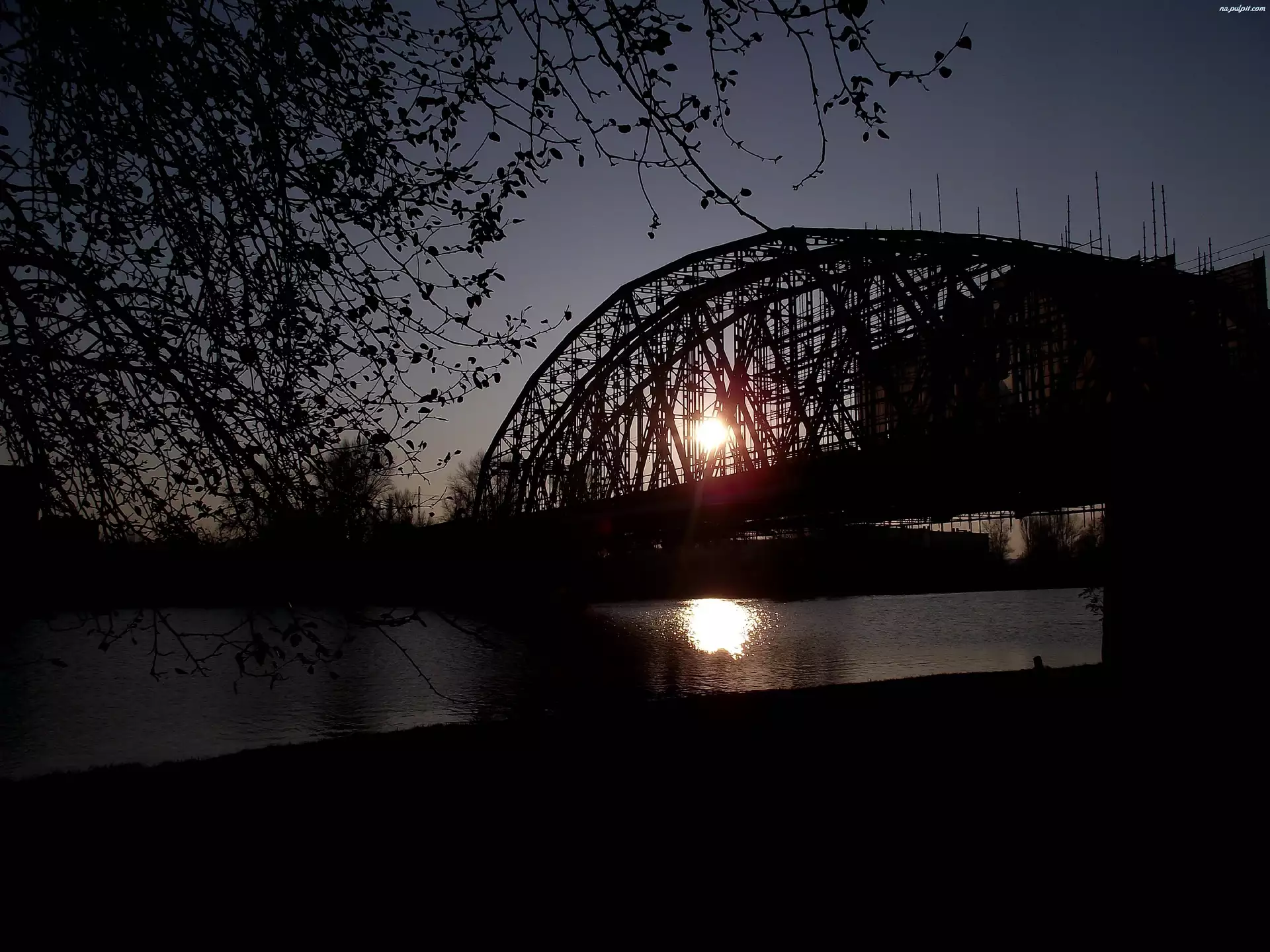 Zachód słońca, Most, Rzeka