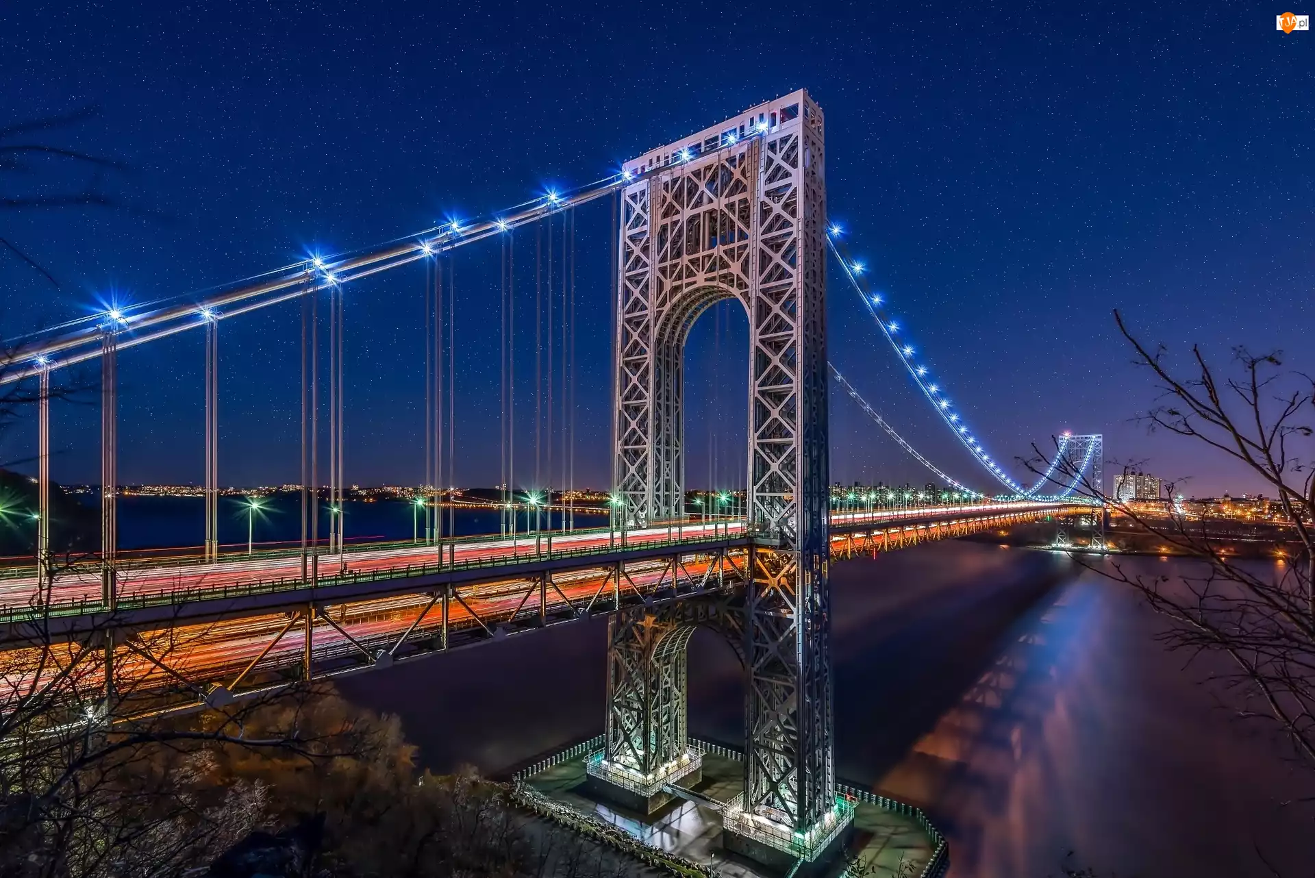 Rzeka, Noc, Most, Nowy Jork