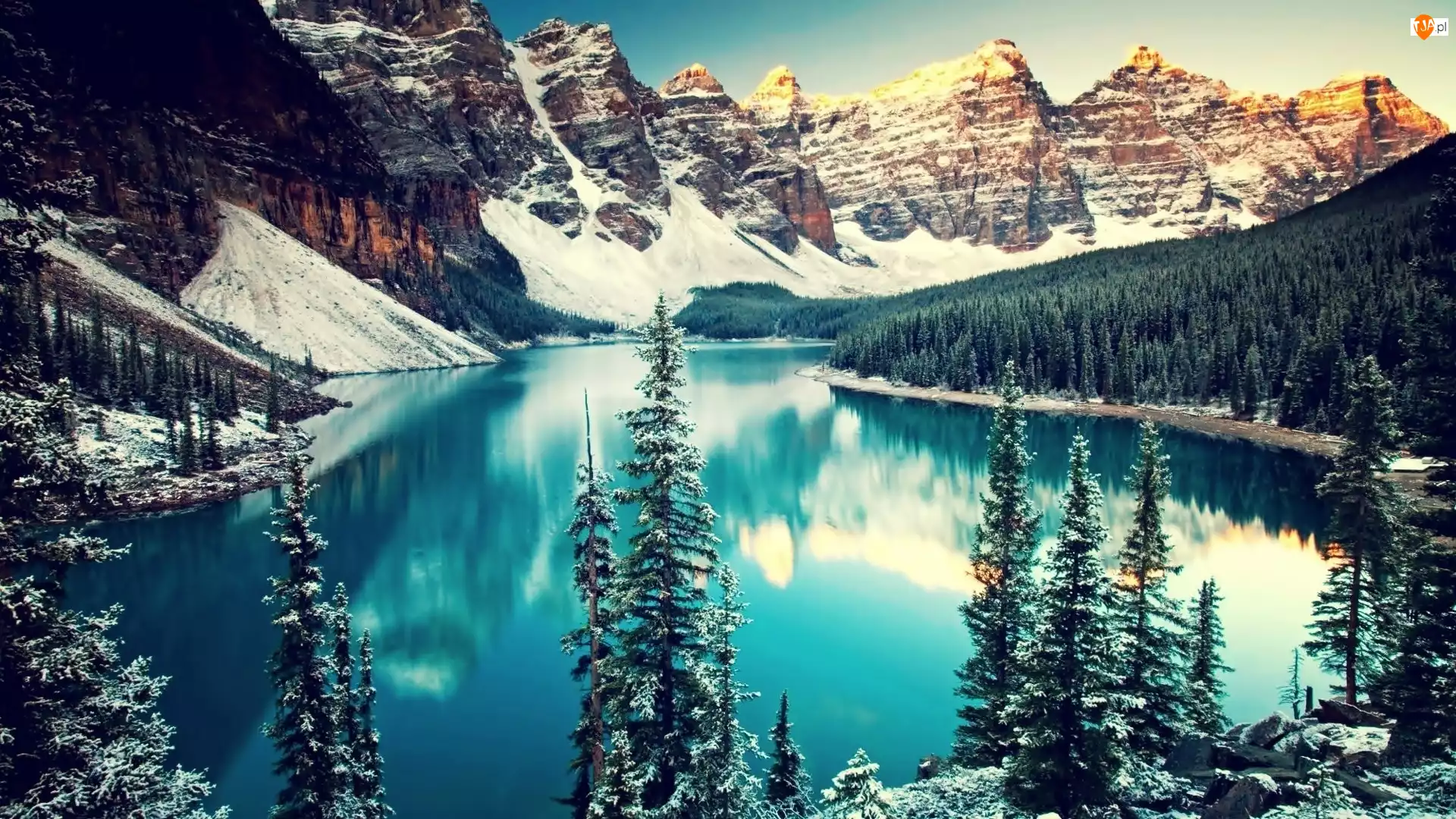 Park Narodowy Banff, Zima, Jezioro Moraine Lake, Góry, Kanada