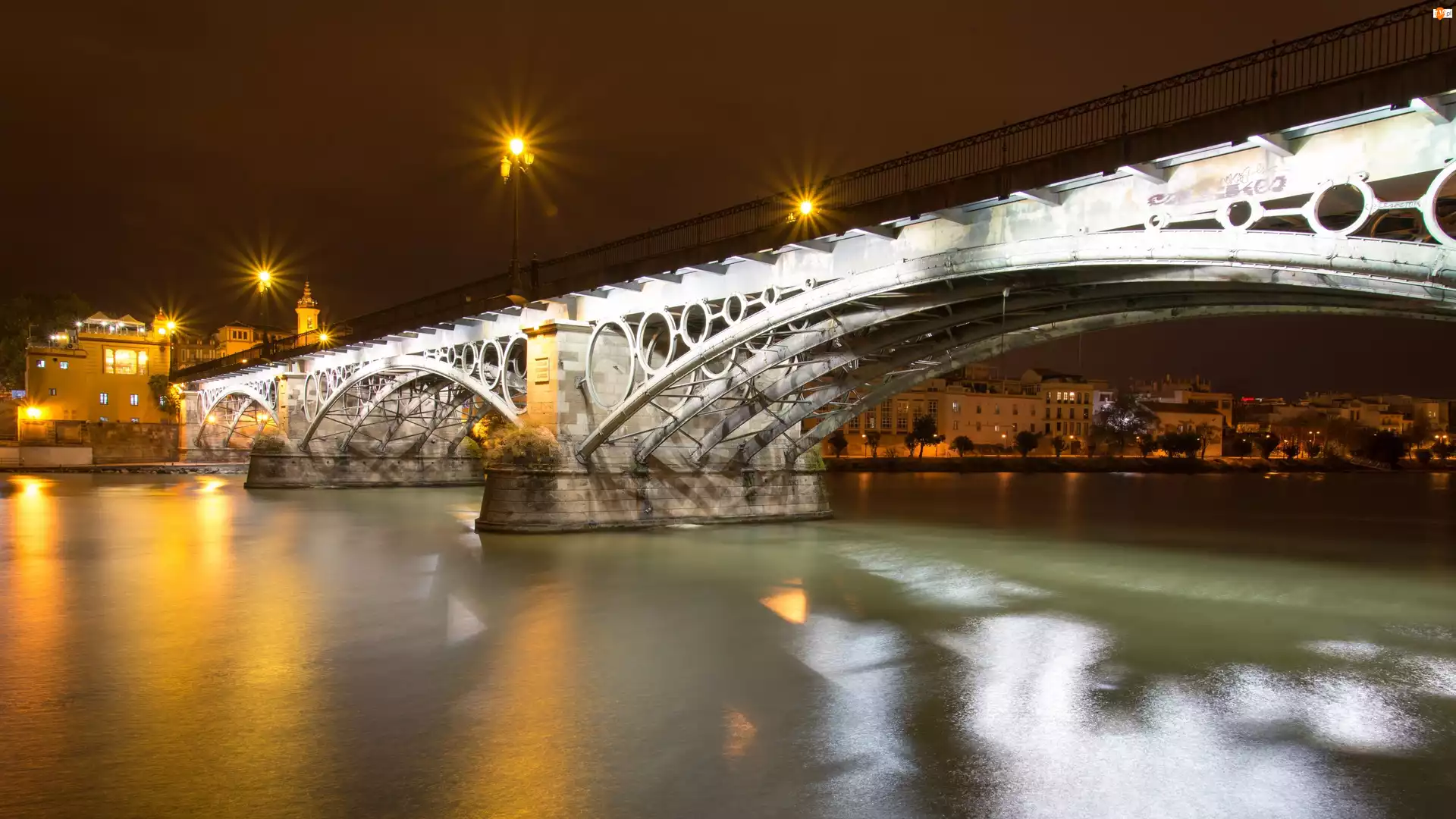 Rzeka, Most, Hiszpania, Triana Bridge, Sevilla, Guadalquivir