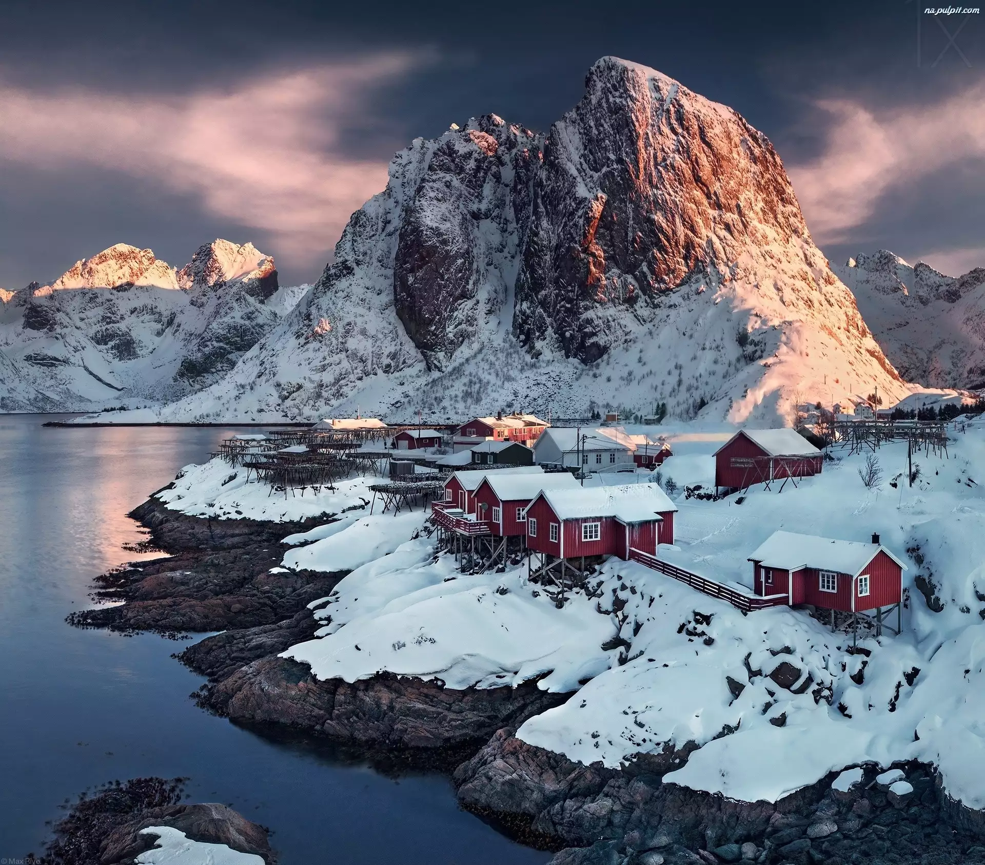 Zima, Norwegia, Wieś, Góry, Hamnoy