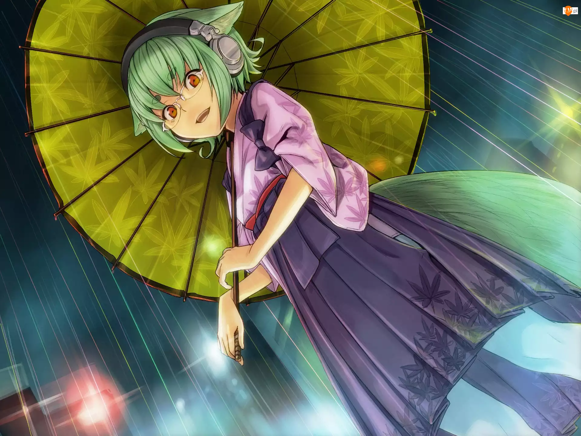 Anime, Dziewczyna, Deszcz, Parasol