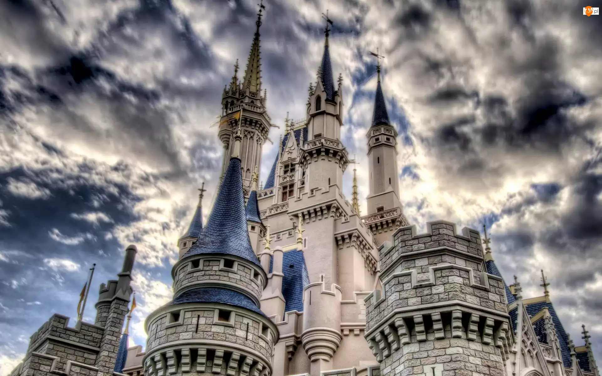 Zamek, Niebo, Disneyland, Chmury