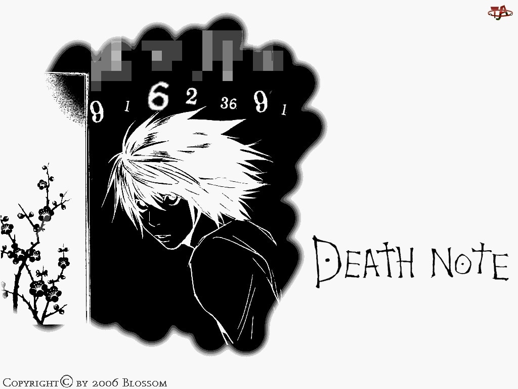 cyfry, postać, krzak, Death Note, napis