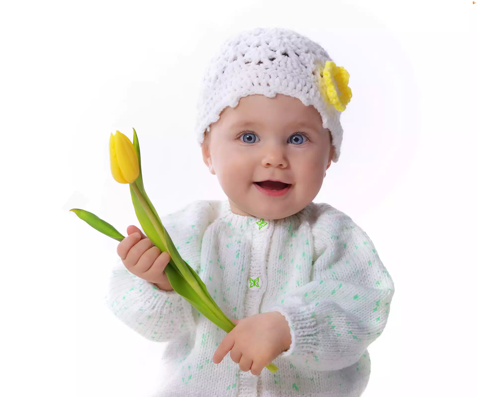 Mała, Tulipan, Dziewczynka, Żółty