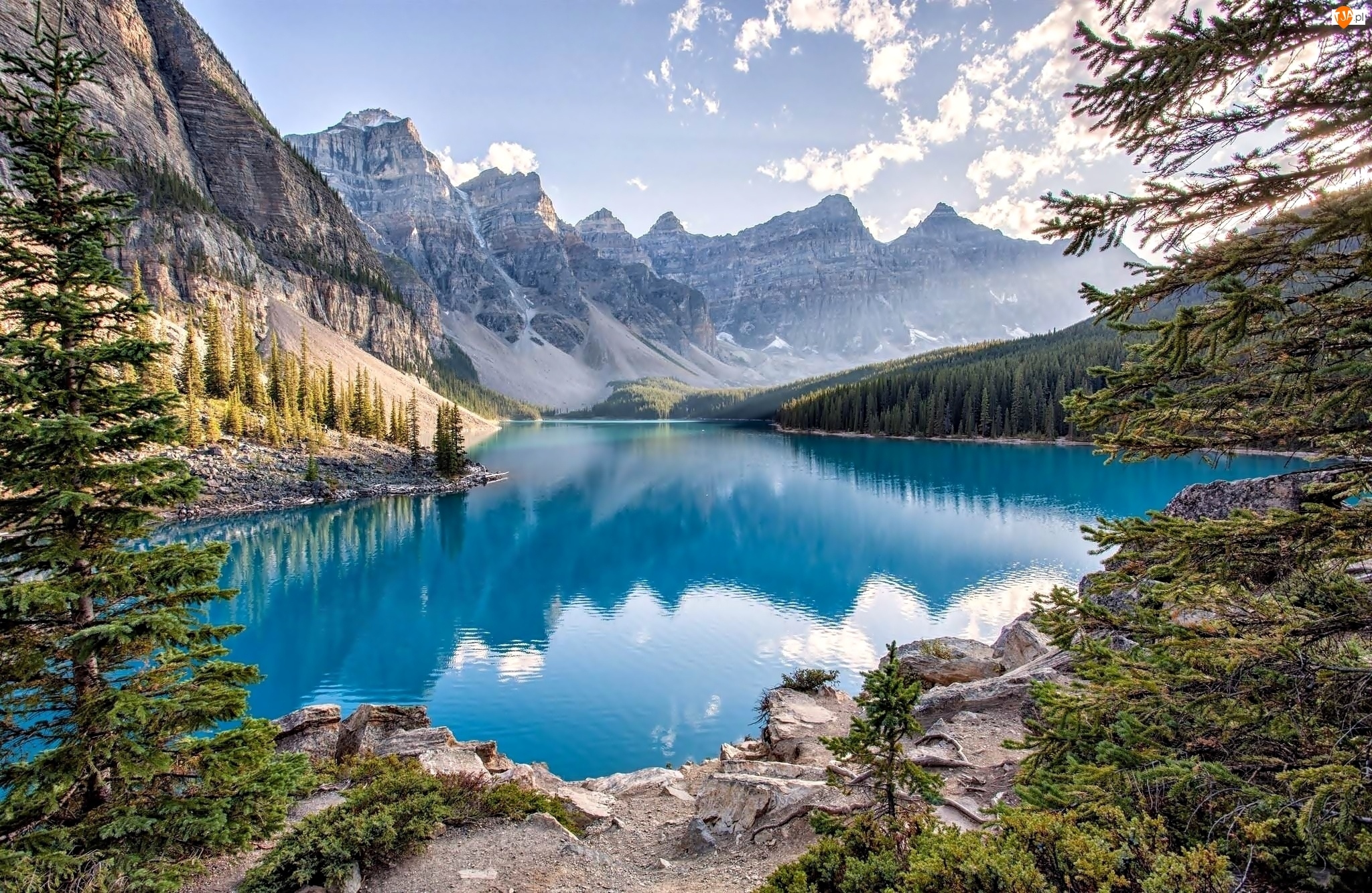 Prowincja Alberta, Kanada, Góry, Las, Park Narodowy Banff, Jezioro Moraine