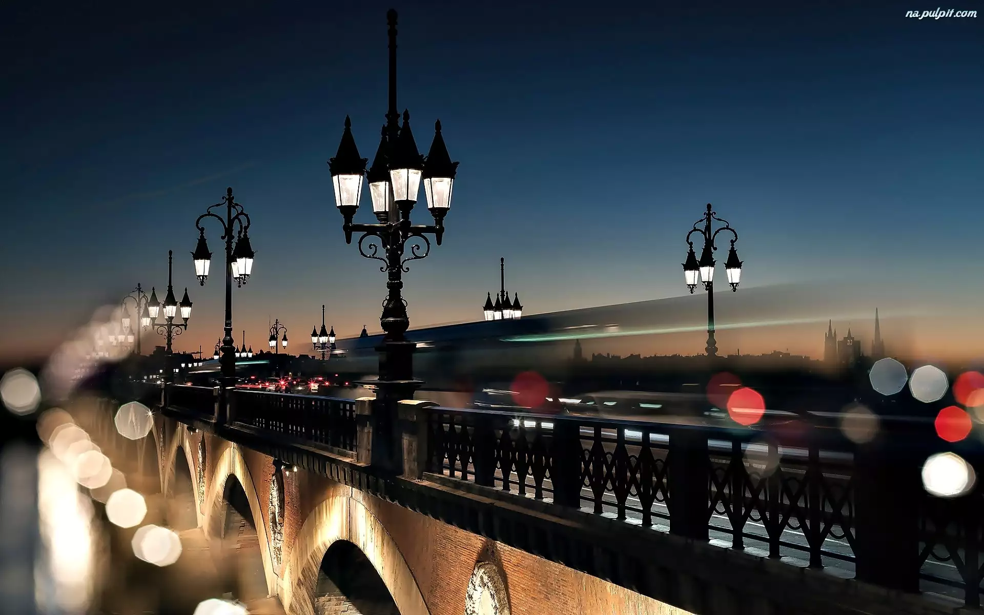 Rzeka, Most, Francja, Latarnie, Bordeaux, Zabytkowy