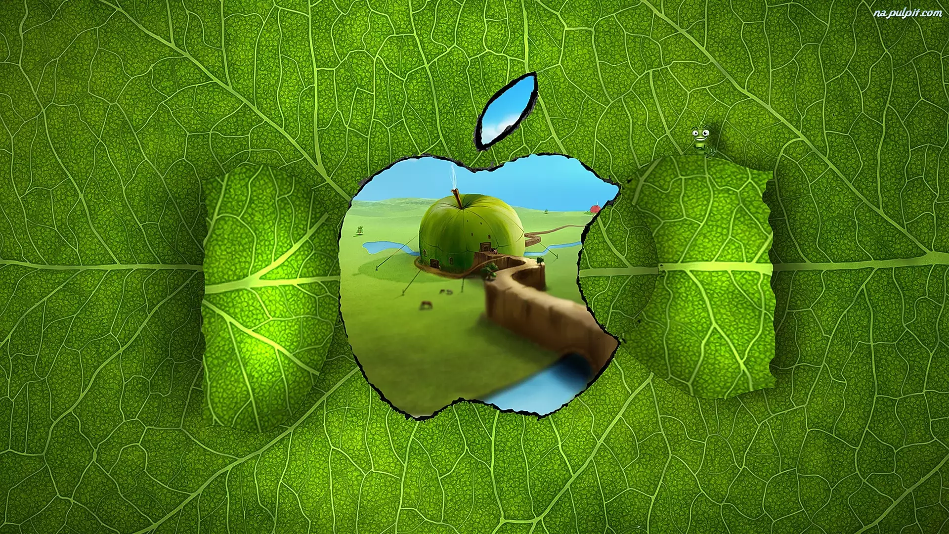 3D, Zielone, Logo, Apple