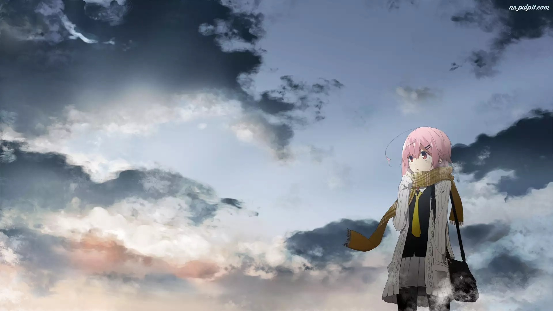 Anime, Dziewczyna, Niebo, Chmury
