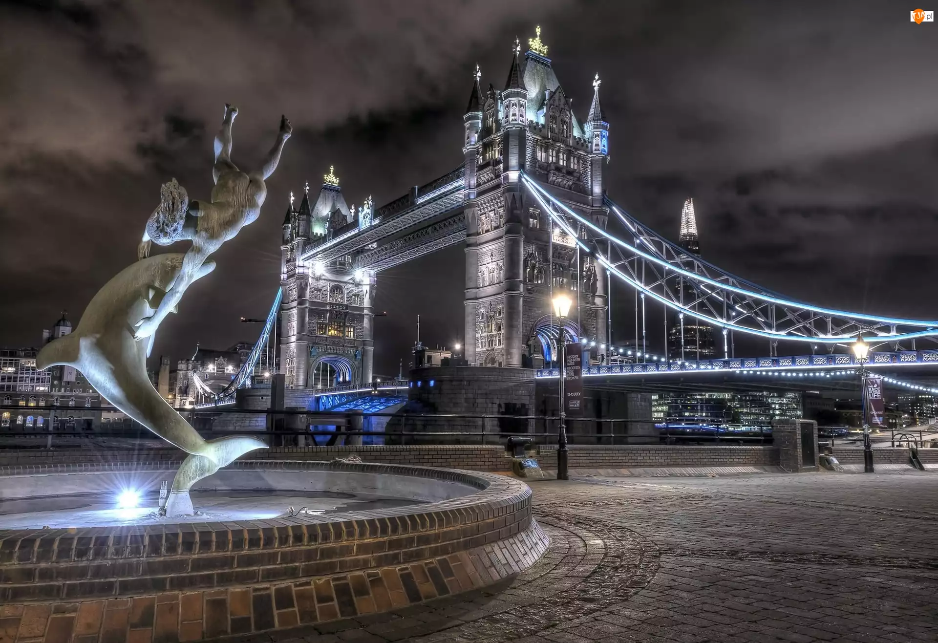 Anglia, Tower Bridge, Miasto nocą, Londyn
