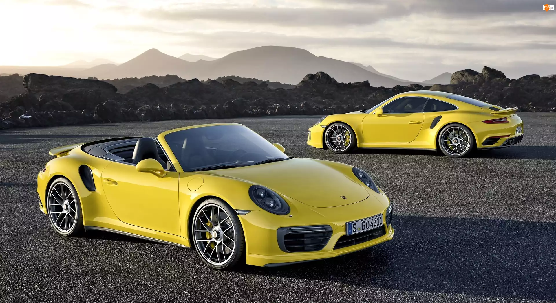 Porsche, Turbo, Dwa, Góry, Żółte, 911