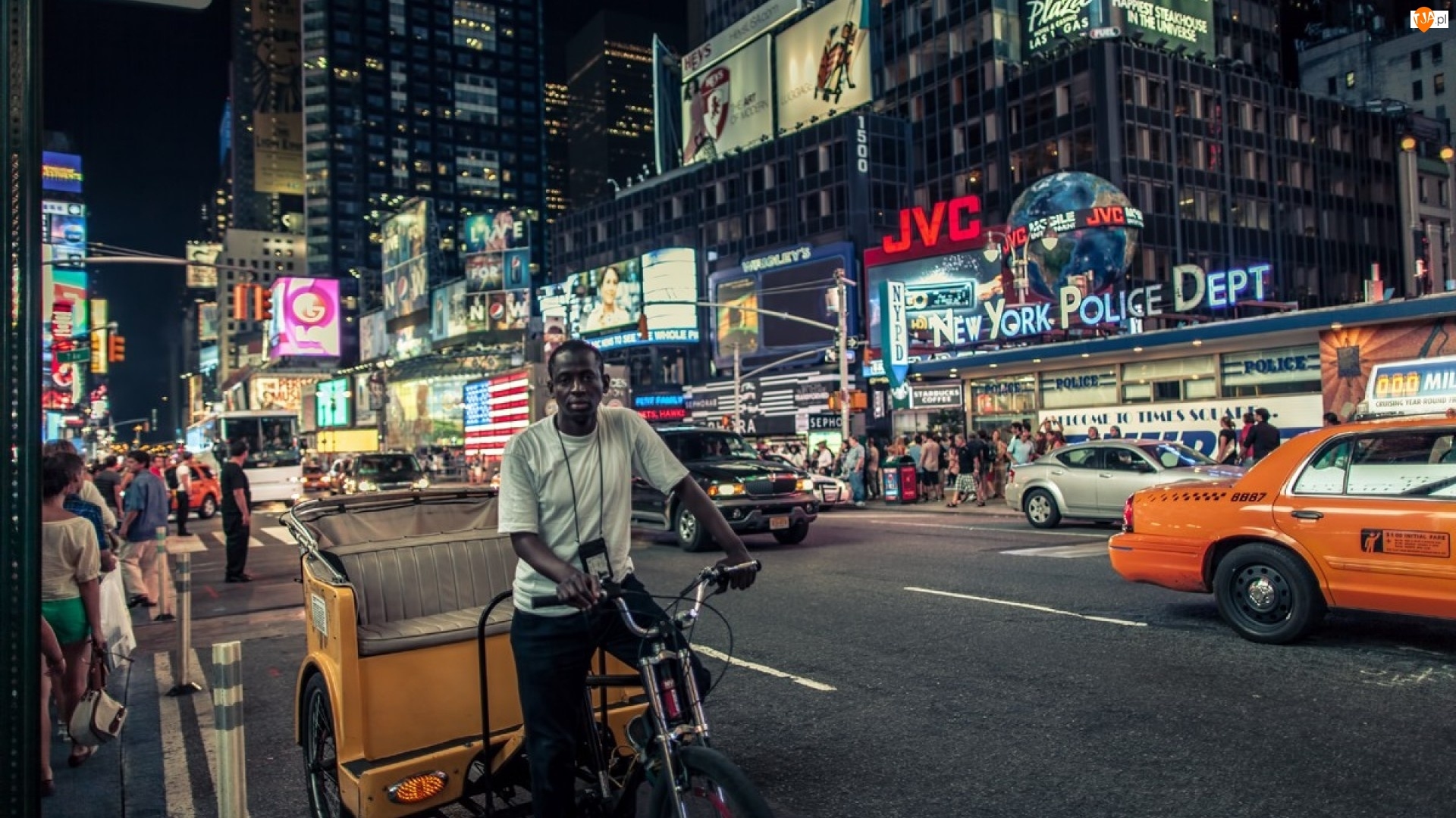 Times Square, Miasto nocą, Nowy Jork, Stany Zjednoczone, Ludzie